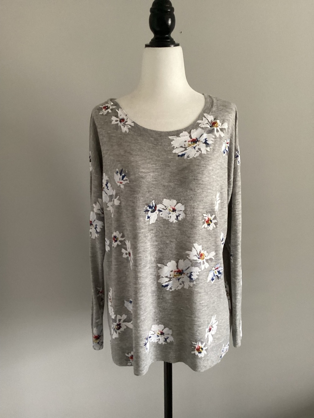 Joie Grey Floral Crewneck Sweater, Size M